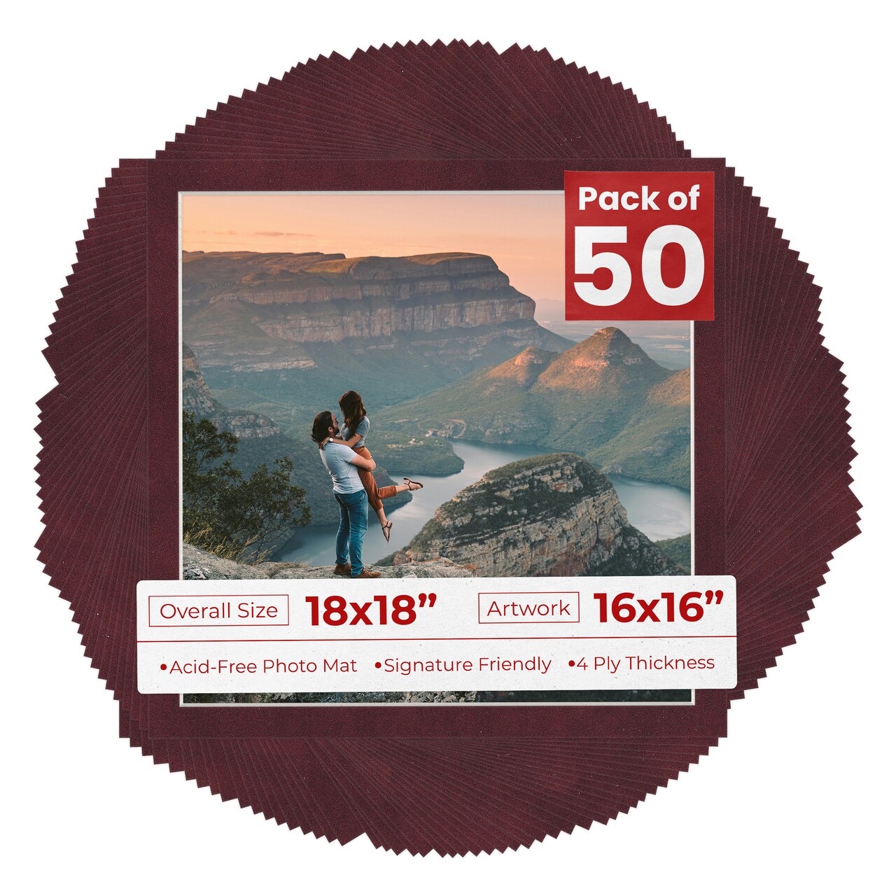 Dark Red Suede Mat Board for 18x18 Frames - Fits 16x16 Photos